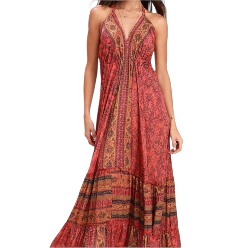 Raga Women’s Passion Struck Halter Maxi Pink Print Dress NWOT small excellent